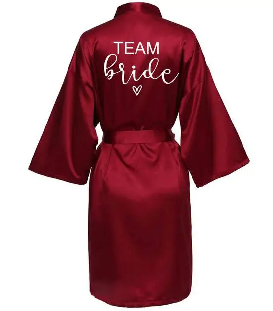 Wedding Party Team Bride Robe With Black Letters Kimono Satin Pajamas Bridesmaid Bathrobe SP063 - Matrix-studios.com