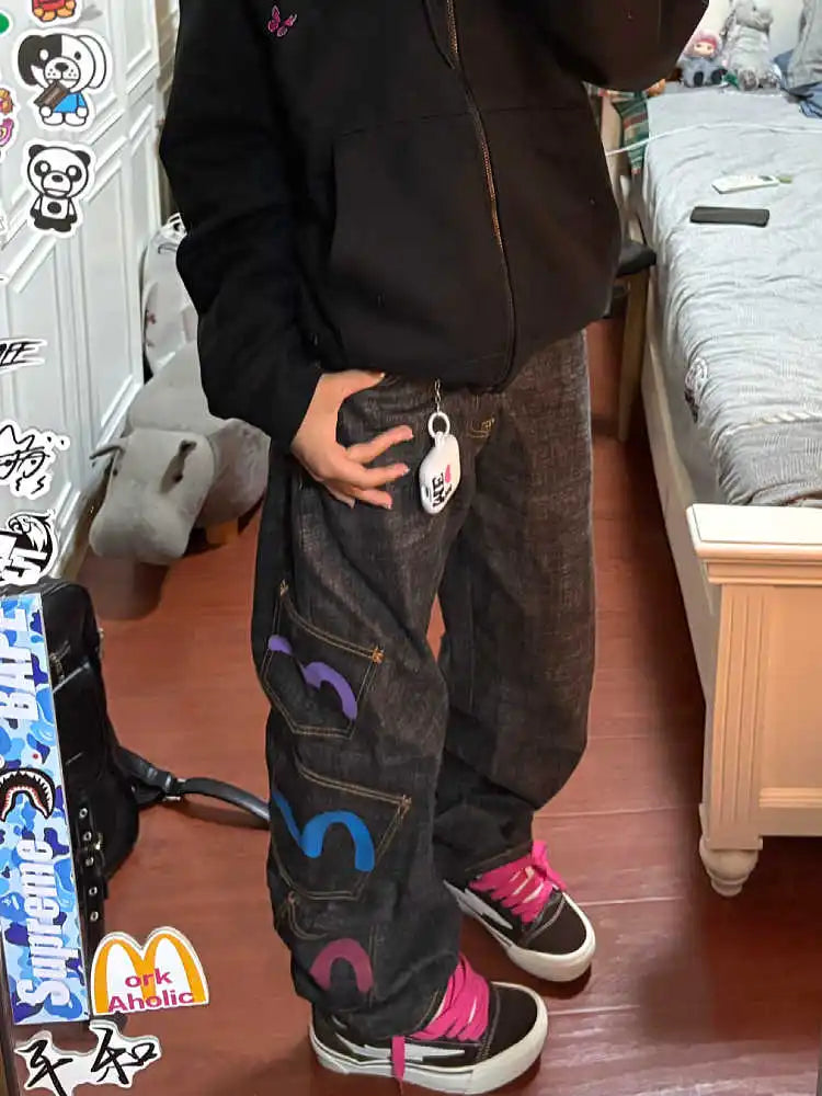 Women's Baggy Cargo Jeans Abi Y2k Japanese Streetwear Hip-pop Goblin Core Cyber Punk Denim Pants Grunge Designer Harajuku Cowboy - Matrix-studios.com