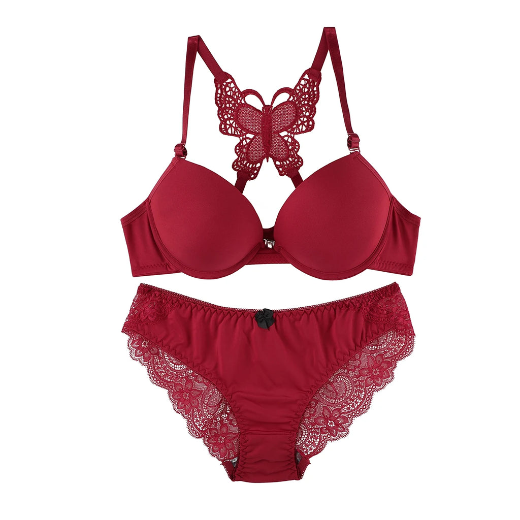 Hot selling 2-piece set of sexy red front button braissere beautiful back butterfly fashion bra push up women's set A2120 - Matrix-studios.com