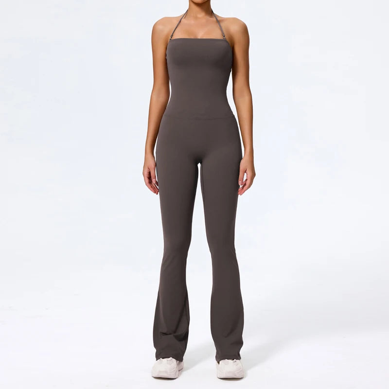 New Summer Women Sleeveless Yoga Jumpsuit Female Gym Flared Overalls Neck-hanging Backless Sportswear Sport Outfit For Woman - Matrix-studios.com