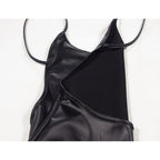 Sexy Faux Leather Dress Backless Club Party Short Dress Solid Black Wet Look Latex Bodycon Push Up Bra Mini Micro Dress - Matrix-studios.com