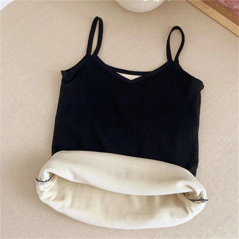 Women Sexy Solid Color Tops Thermal Casual Comfortable Elasticity Crop top Black Thin Velvet Sleeveless  Underwear Tank Top - Matrix-studios.com
