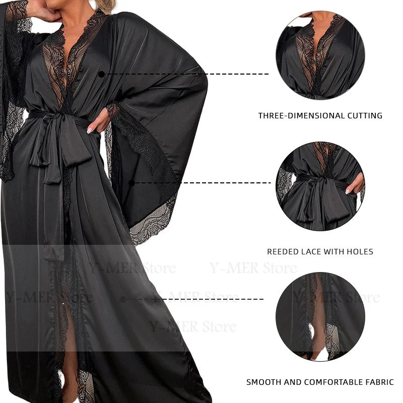 Ultra Long Birde Wedding Robe Dress White Kimono Lady Loose Sleepwear Sexy Big Lace Sleeve Bathrobe Nightwear Rayon Peignoirs - Matrix-studios.com