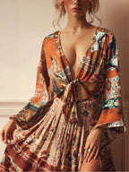 Boho Queens Sun Flower Beach Summer Short Kimono Women 2025 Ruffles Flare Sleeves Vacation Bohemian Bikini Cover-ups - Matrix Studios