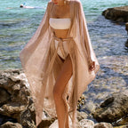 Women Transparent Kimono Golden Beach Cover Up Long Dress Swimwear Bathing Suit Beachwear Cardigan Summer Robe De Plage - Matrix Studios