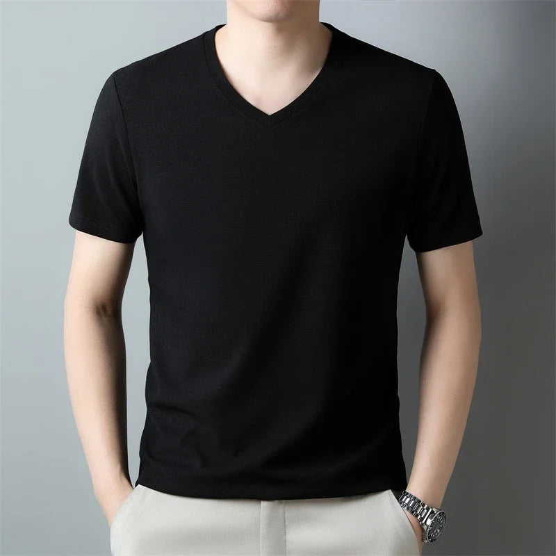 2026 Men's New Waffle V Neck Short Sleeved T-shirt Summer Comfortable Top - Matrix Studios