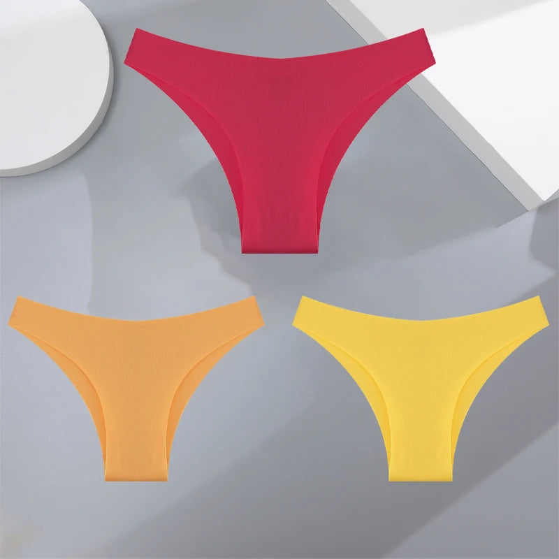 3Pcs Ultra-thin Seamless Silk Underwear Women's Panties Sexy Low-Waist Stretch Bikini Solid Color Briefs Lingerie XS-XXL Fashion - Matrix Studios