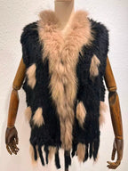 Harppihop womens natural real rabbit fur vest with raccoon fur collar waistcoat/jackets rex rabbit knitted winte - Matrix Studios