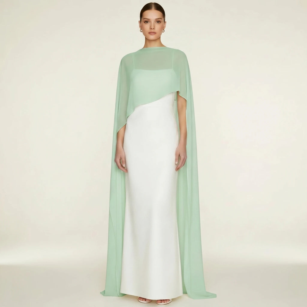 Women Chiffon Long Cape High Low Flowy Poncho Sheer Mesh Shawl and Wraps for Evening Dress Wedding Cover Up Capelet - Matrix Studios