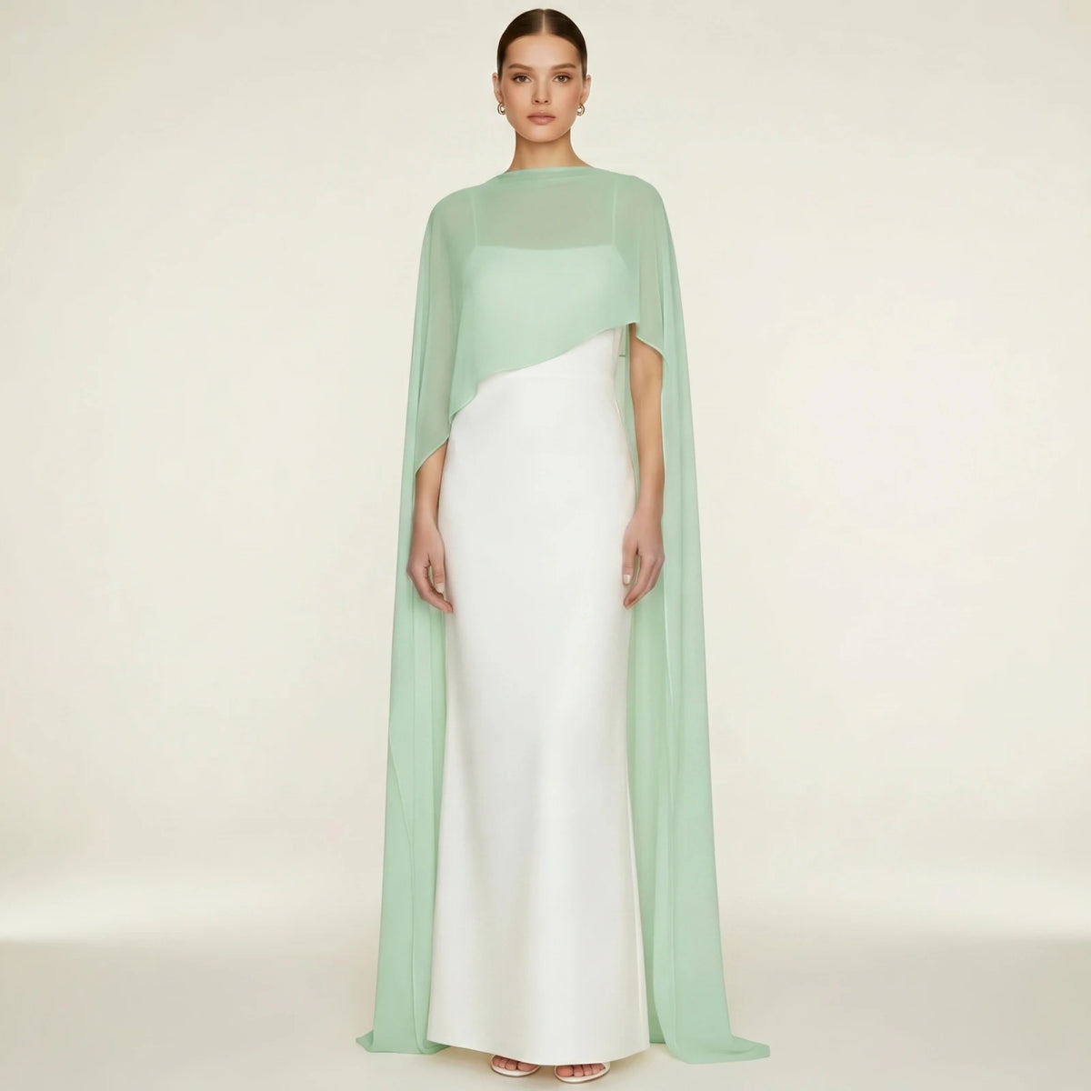 Women Chiffon Long Cape High Low Flowy Poncho Sheer Mesh Shawl and Wraps for Evening Dress Wedding Cover Up Capelet - Matrix Studios