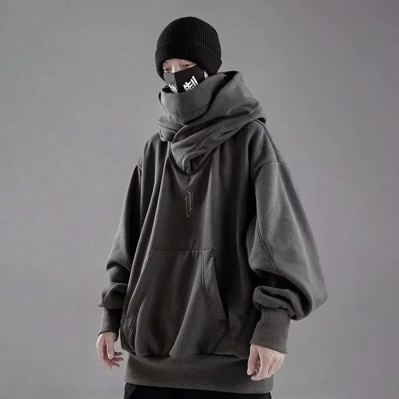 Embroidery Turtleneck Sweatshirt For Men Japanese Ninja Hoodies Autumn Hip Hop Fleece Pocket Streetwear Oversized Y2K Hoody - Matrix Studios