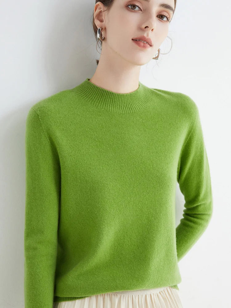 Fashion 100% Wool Sweater Women's Mock-Neck Knitwear Cashmere Pullovers Autumn Winter Long Sleeve Jumpers Clothing Tops - Matrix Studios