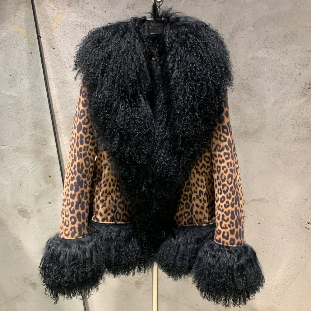 Sheep Collar Coats Women Winter Luxury Mongolian Fur Leather Jackets with Long Sleeve 7251 - Matrix Studios