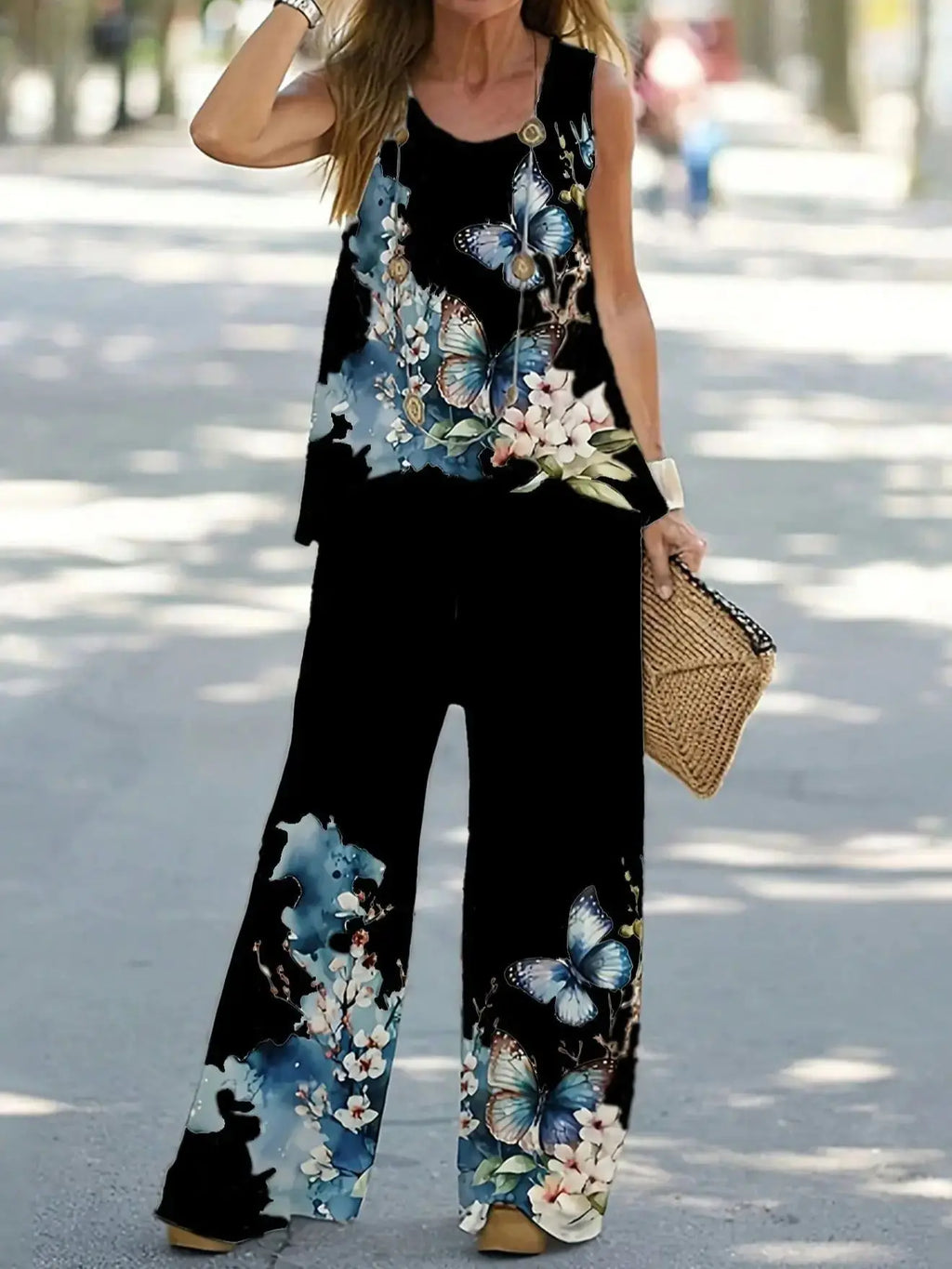 Simple Sleeveless Printed Vest Long Pants Set Women Summer Fashion Round Neck Casual T-Shirt Top Loose Pants Suit Clothes - Matrix-studios.com