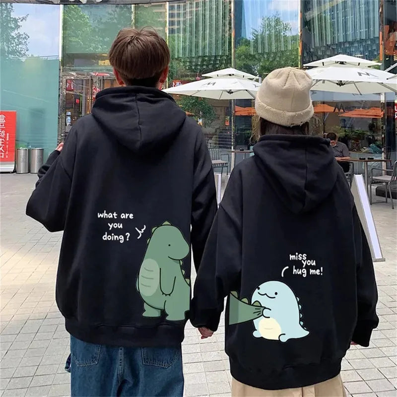 Autumn And Winter Cute Rock Dinosaur Fashion Print Men's Casual Harajuku Y2k Cartoon Couple Hoodie As a Gift for Couples - Matrix Studios