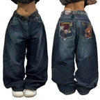 Y2K Hip-hop Stitching Fashion Joker Retro Jeans Female Korean Casual Simple Dress Essential Wide-leg Pants Loose  Joker Overalls - Matrix-studios.com