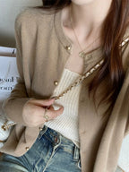 Solid Color Knitted for Women Cardigan Korean Single Breasted Long Sleeve Jumper Woman Round Neck All Match Cardigans Outwear - Matrix Studios