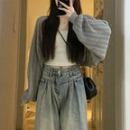 Autumn New Y2K Shrug Long Sleeve Cardigan for Women Korean Fashion Hollow Out Knitted Coat Harajuku Loose Lightweight Shawl Tops - Matrix Studios