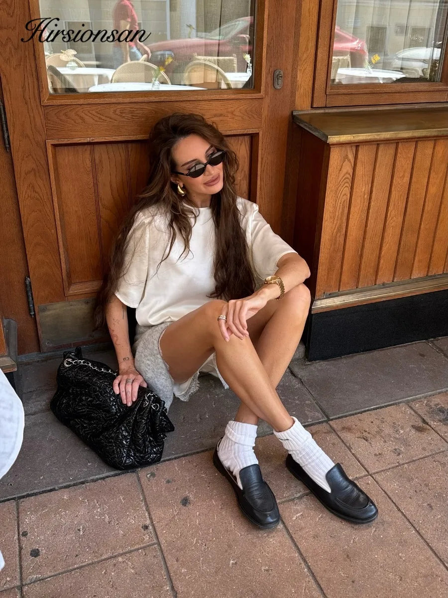 Hirsionsan Loose Sets Women Two Pieces Short Tops & Lace Patchwork Shorts Elegant Female High Quality Outfits Soft Tracksuit - Matrix-studios.com