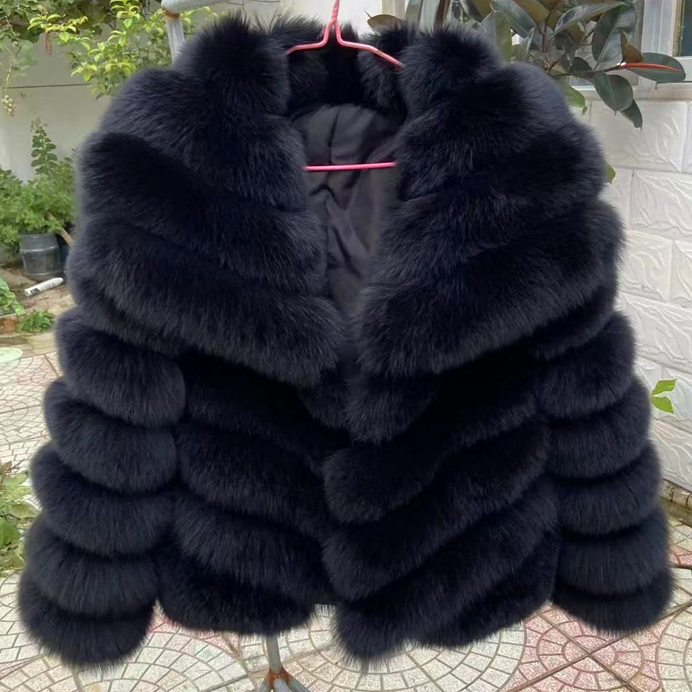 QUEENTINA Winter New Women's Real Fox Fur Coat With Collar Overcoat Leather Female Natural Plus Size - Matrix Studios
