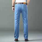 New Ice Silk Thin Denim Jeans For Men Blue Straight Stretch Cotton Pants Business Casual Lightweight Trousers Spring Summer - Matrix Studios