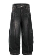 Vintage Black Washed Baggy Jeans Pants Men Wide Leg Curved Blade Pants Streetwear Cowboy Casual Denim Straight Trousers - Matrix Studios