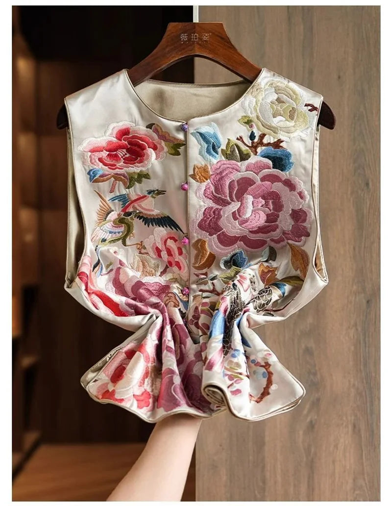Women's Vest Women's Jackets  New Embroidered Chinese Vest Women Unique and Unique Super Beautiful Light Style Stacked Top Coat - Matrix Studios