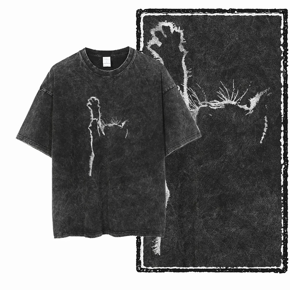 COOLMIND DB cat Printed Cotton Acid Washed Exclusive Graphic Unisex T Shirt Cool Streetwear Men Tshirts Big Size Tee for men
