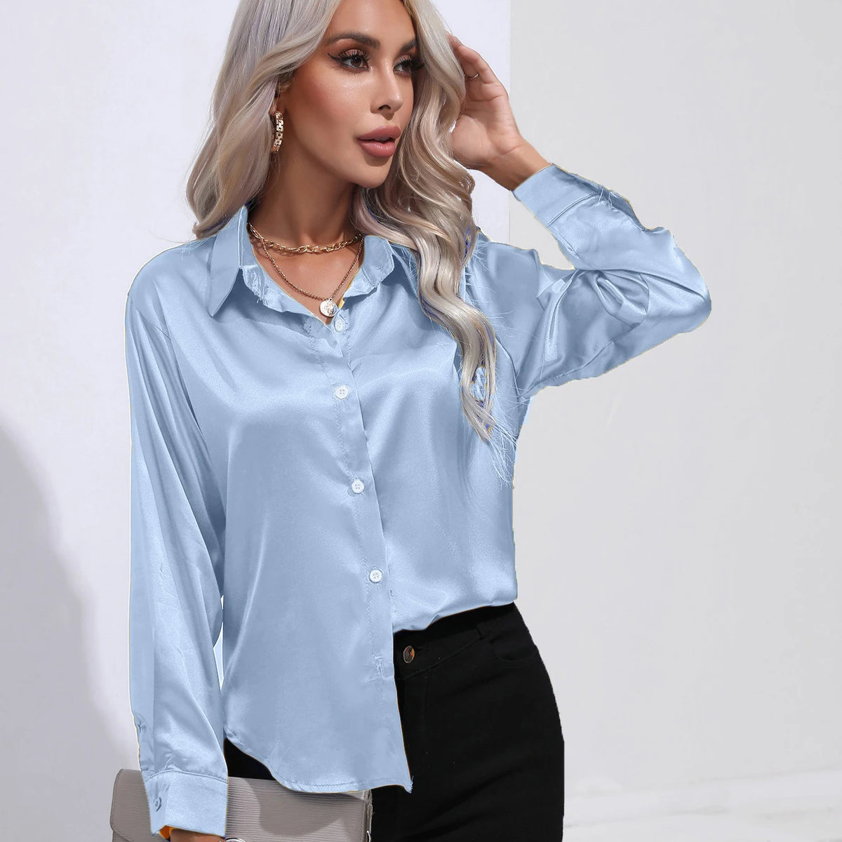 Autumn Casual Women's Blouses Elegant Satin Multicolor Basic Slim Shirt Solid Vintage Trend Ball Dance Party Shirt All-Match Top - Matrix-studios.com