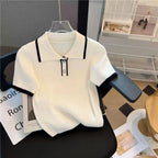 Ice silk knitted short sleeved T-shirt for women's summer 2024 new fashionable and stylish polo shirt top - Matrix-studios.com