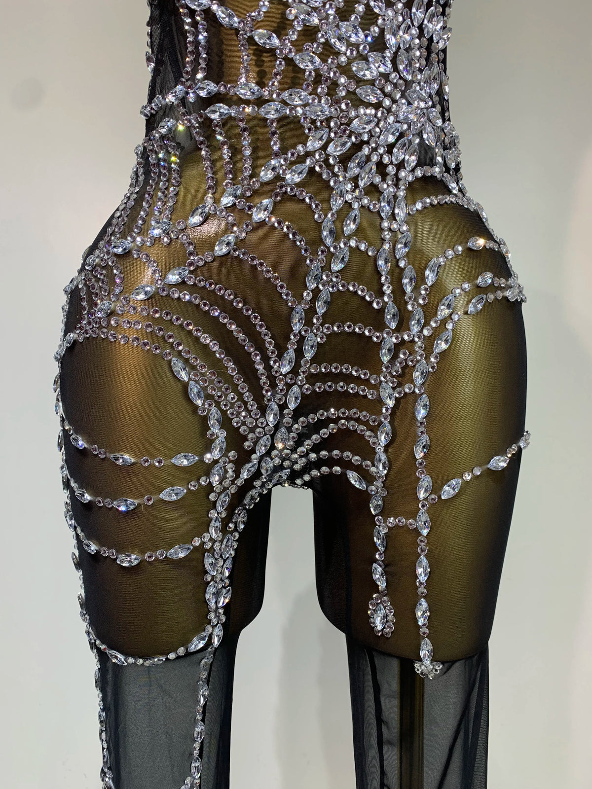 STOCK Sparkly Diamond Women Sexy Mesh Jumpsuit Nightclub Bar Party Show Gogo Dancer Clothing Drag Queen Outfit Stage Costume - Matrix Studios
