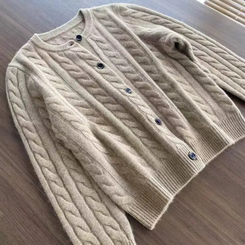 WinvyNee Women's Merino Wool Cardigans Sweater Solid O Neck Twist Casual Knitted Tops Winter Autumn Cropped Jumpers B1283006 - Matrix Studios