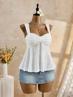 Women Sweetheart Neck Drawstring Ruched Peplum Cami Top Polka Dot Print Sleeveless Casual Camisole Outfit - Matrix-studios.com