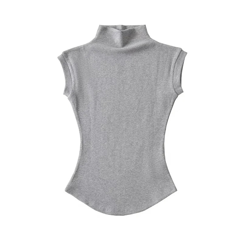 Women Summer Sexy Turtleneck Sleeveless T-Shirts Tops Solid Slim Fit Pullovers Causal Tees Shirts Female Streetwear Basics Tees - Matrix-studios.com