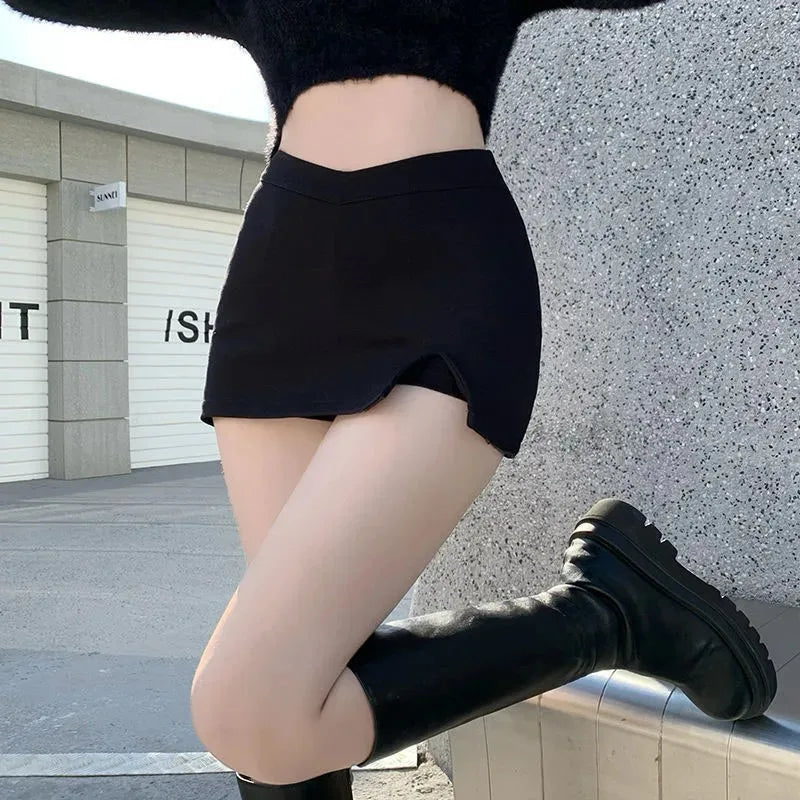 Black Split Mini Skirts Women Summer Sexy Club High Waist Slit Skirt Streetwear Korean Party Fashion Irregular Slim A Line Skirt - Matrix-studios.com