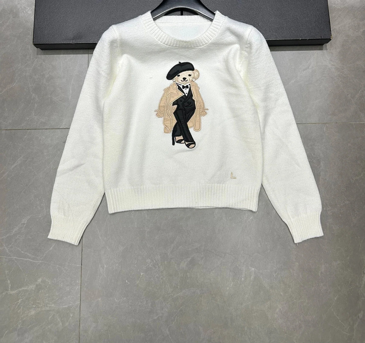 New Autumn Preppy Student Cashmere Sweater Women Cartoon Bear Embroidered O-neck Long Sleeve Pullover Top Casual Knitwear - Matrix Studios