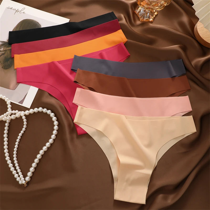 3Pcs Ultra-thin Seamless Silk Underwear Women's Panties Sexy Low-Waist Stretch Bikini Solid Color Briefs Lingerie XS-XXL Fashion - Matrix Studios