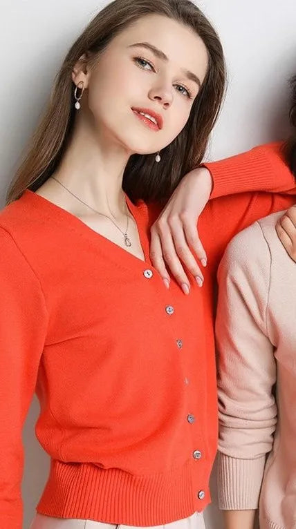 Cardigans Women 2025 Autumn Single Breasted V-neck Knitted Sweater Fashion Short Knitwear Solid Blue Green Pink Women's Jumpers - Matrix Studios