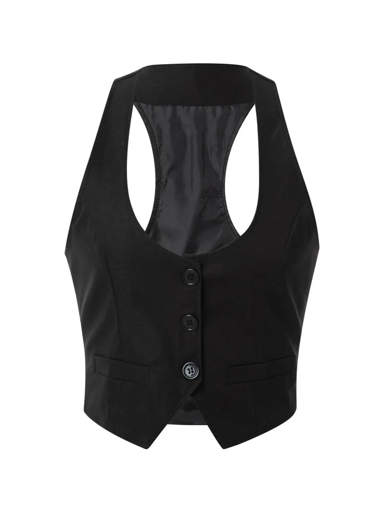 Women Waistcoat  Vintage Sleeveless V Neck Button Down Vest Blazer Fashion Top - Matrix Studios