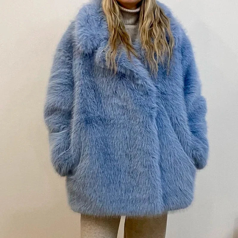 New Thick Cotton Winter Fur Coat Women Suit Collar White Medium Long Luxury Fox Fur Overcoat  High Quality Fury Plush Jacket - Matrix Studios