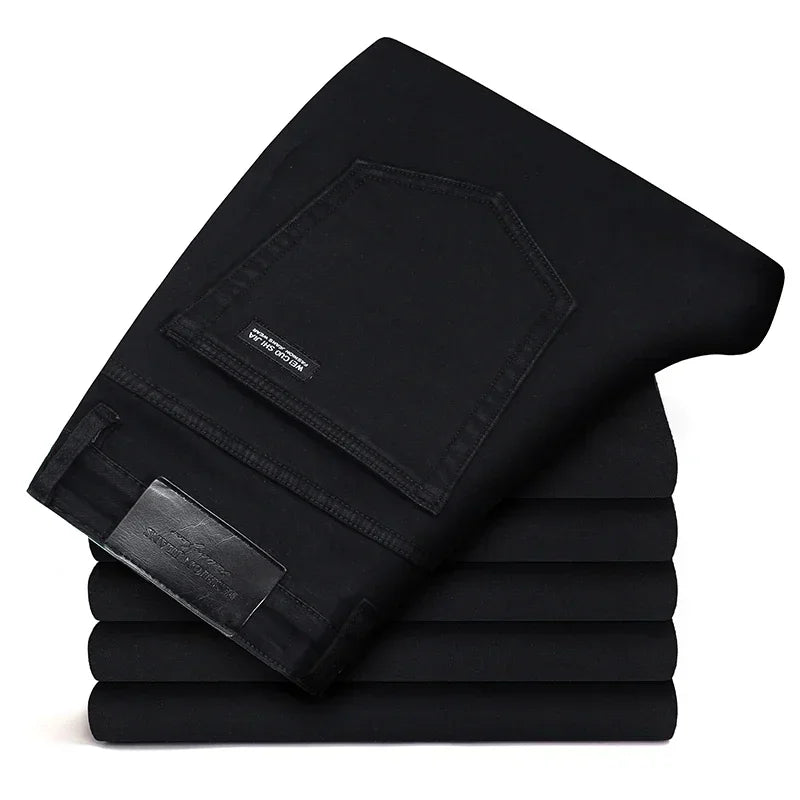 2026 New Men's Stretch Regular Fit Jeans Business Casual Classic Style Fashion Denim Trousers Male Black Blue Gray Pants - Matrix Studios