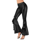 Women Shiny Flare Trousers Metallic Bell Bottoms Ruffle Wide Leg Pants Retro 70s Retro Disco Costume Stage Prom Club Trouser