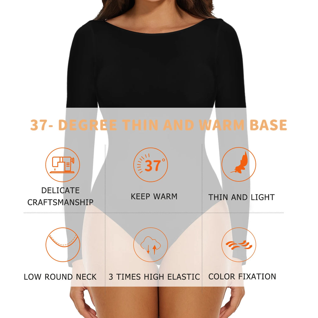 Women's Round Collar Elastic Bodysuit Long Sleeve Jumpsuit Shapewear Shaper Lady Sexy New Female Warm Clothes Autumn Winter - Matrix Studios