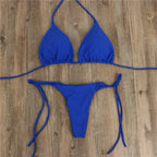 Women Tie Sexy Thong Bikini Set Side Swimsuit Bandage Style Brazilian Swimwear Split Strap Adjustable Solid Female Swimsuit Set - Matrix-studios.com
