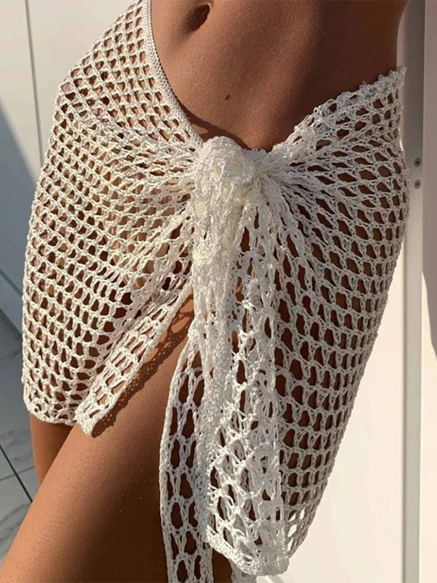 Women Beach Skirt Hollowed Solid Black White Yellow Green Knitted Mini Skirt For Women Summer Vacation Seaside Cover-Up Skirt - Matrix Studios