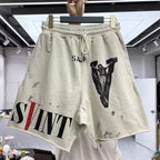 Apricot Khaki Saint Shorts Men Woman Hip Hop Heavy Fabric Vintage High Street Graffiti Good Quality Joggers