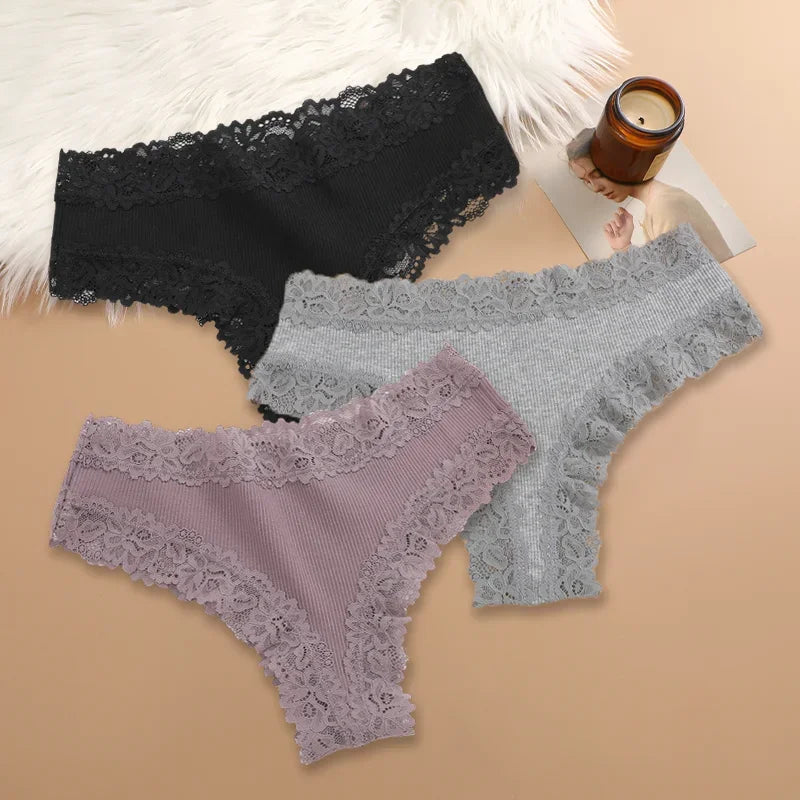 3Pcs/set Women Cotton Lace Panties Floral Intimate Underwear Trendy Patchwork Lace Briefs Female Soft Underpants Lingerie S-XL - Matrix Studios