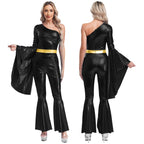Womens 70S Disco Vintage Jumpsuit Metallic Shiny Flare Sleeve Bodysuit Hippie Bell Bottom Jazz Dance Carnival Rave Party Costume - Matrix Studios