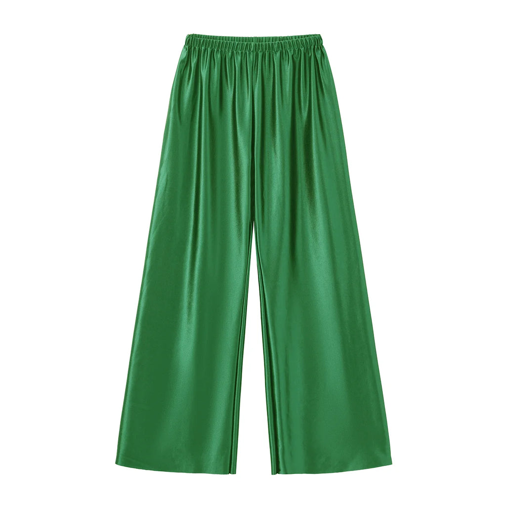 Satin Wide Leg Pants Long Floor Casual Pants Women's Summer