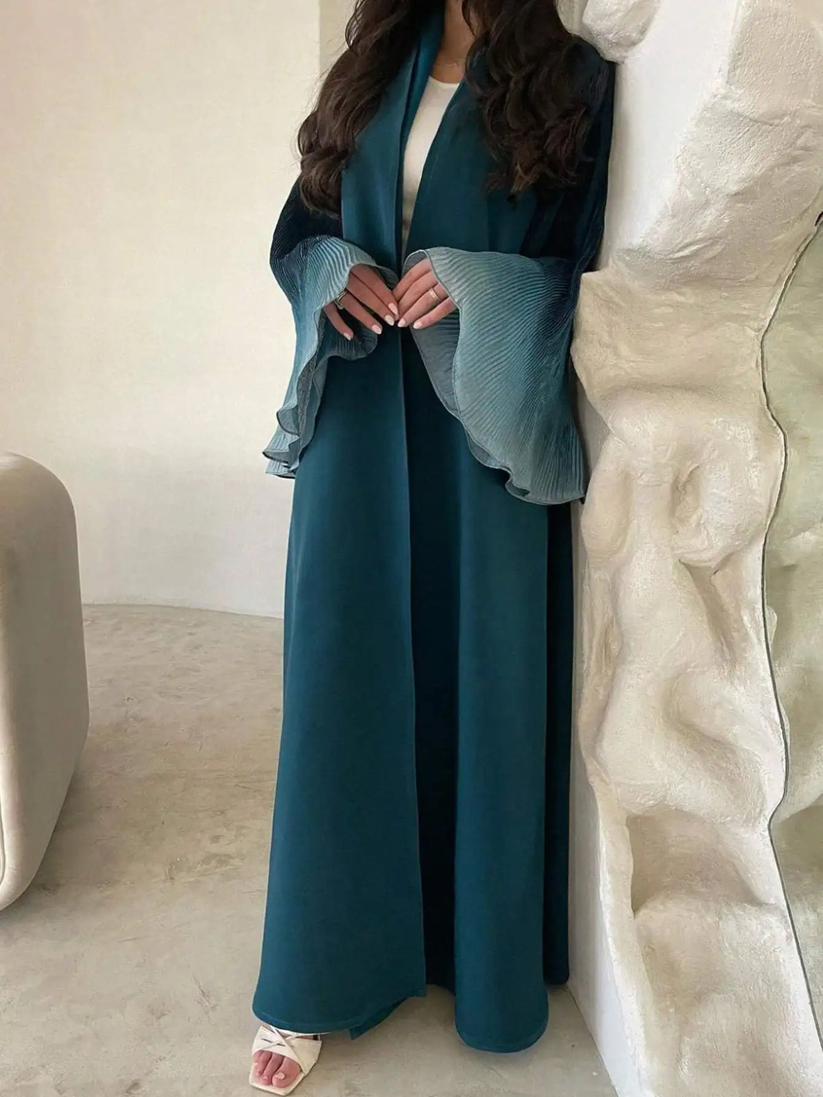 Open Front Abaya Muslim Flare Sleeve Casual Arabian Abayas Middle-East Elegant Turkey Kaftans Women Jilbabs Islamic Maxi Dresses - Matrix-studios.com